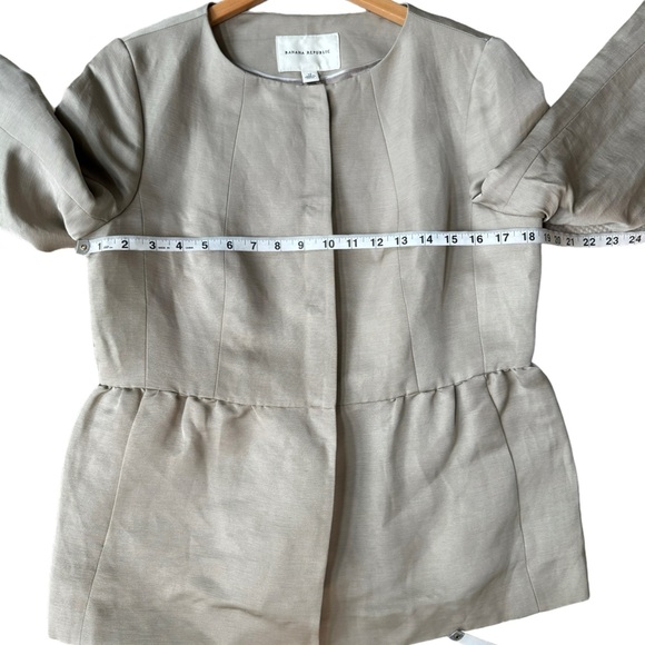 Banana Republic Womens Metallic Taupe Linen & Silk Blend Peplum Jacket Size 10 - Picture 10 of 14